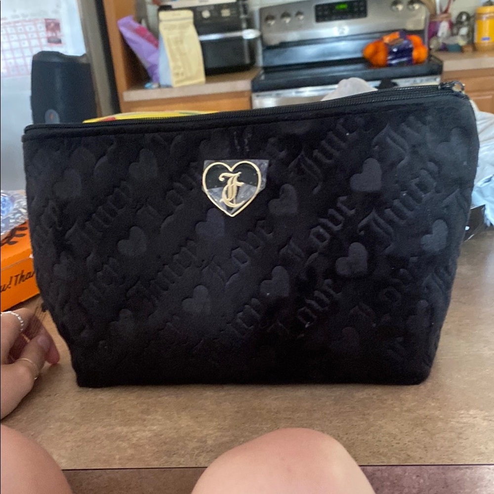 Juicy Couture Black Quilted Cosmetic Bag with Heart Charm